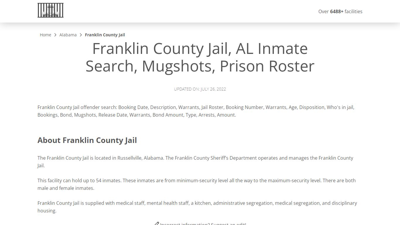 Franklin County Jail, AL Inmate Search, Mugshots, Prison ...